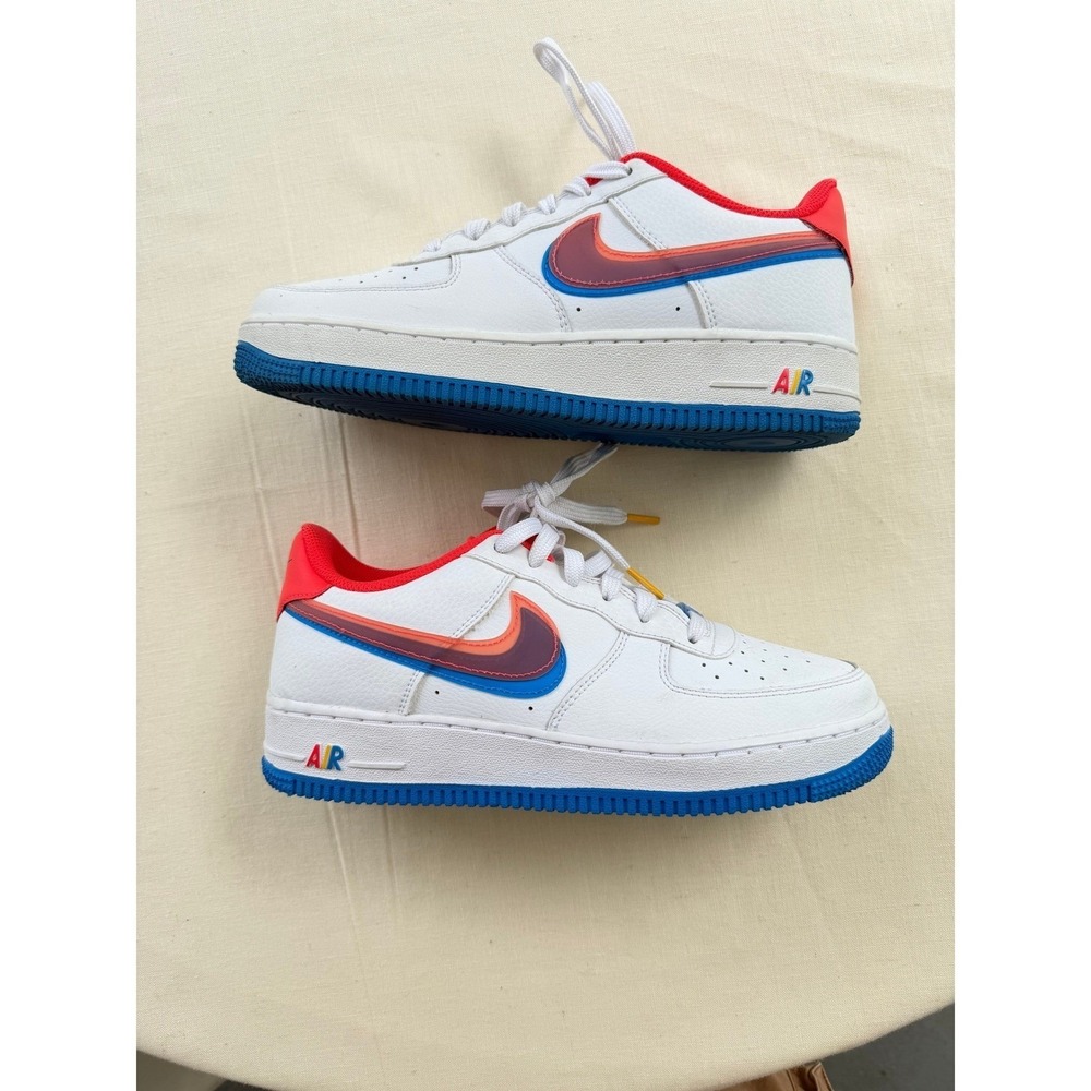 Nike Air‎ Force 1 Low GS White Blue Bright Crimson DX1787-100 Kids Size 7Y